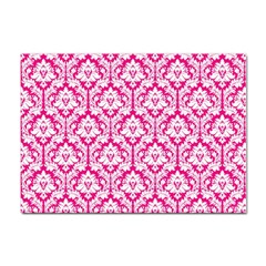 White On Hot Pink Damask A4 Sticker 100 Pack by Zandiepants