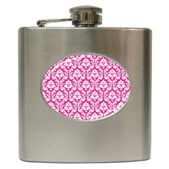 White On Hot Pink Damask Hip Flask by Zandiepants