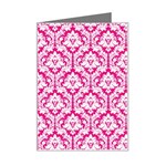 White On Hot Pink Damask Mini Greeting Card Left