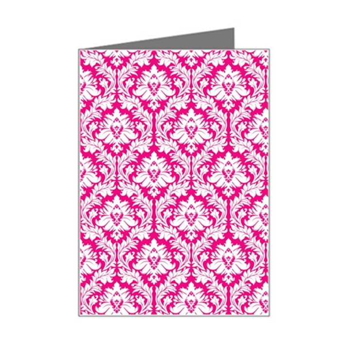 White On Hot Pink Damask Mini Greeting Card