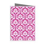 White On Hot Pink Damask Mini Greeting Card Right