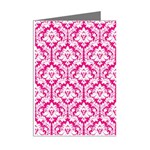 White On Hot Pink Damask Mini Greeting Card (8 Pack) Right