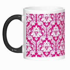 White On Hot Pink Damask Morph Mug by Zandiepants