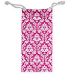 White On Hot Pink Damask Jewelry Bag Back