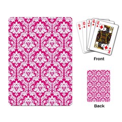 White On Hot Pink Damask Playing Cards Single Design by Zandiepants