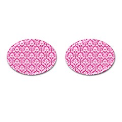 White On Hot Pink Damask Cufflinks (oval) by Zandiepants