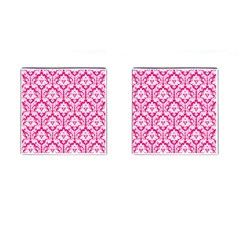 White On Hot Pink Damask Cufflinks (square) by Zandiepants