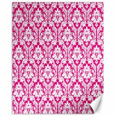 White On Hot Pink Damask Canvas 16  X 20  (unframed) by Zandiepants