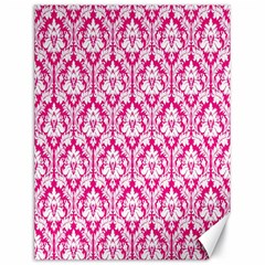 White On Hot Pink Damask Canvas 18  X 24  (unframed) by Zandiepants