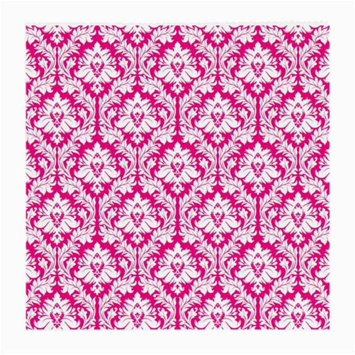 White On Hot Pink Damask Glasses Cloth (Medium, Two Sided)