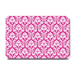 White On Hot Pink Damask Small Door Mat by Zandiepants