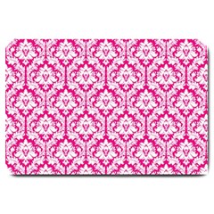 White On Hot Pink Damask Large Door Mat by Zandiepants