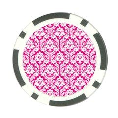 White On Hot Pink Damask Poker Chip (10 Pack) by Zandiepants