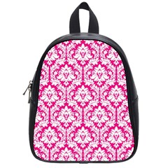 White On Hot Pink Damask School Bag (small) by Zandiepants