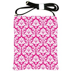 Hot Pink Damask Pattern Shoulder Sling Bag by Zandiepants