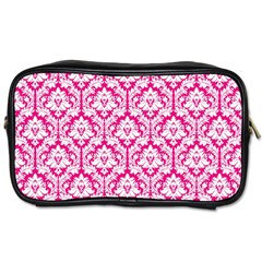 Hot Pink Damask Pattern Toiletries Bag (two Sides) by Zandiepants