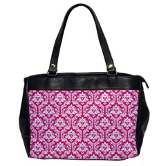 White On Hot Pink Damask Oversize Office Handbag (one Side) by Zandiepants