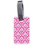 White On Hot Pink Damask Luggage Tag (One Side) Front