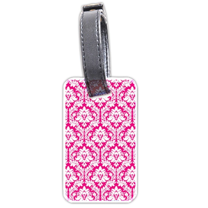 White On Hot Pink Damask Luggage Tag (One Side)