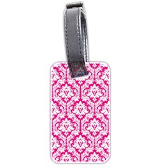 White On Hot Pink Damask Luggage Tag (two Sides) by Zandiepants