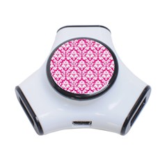 White On Hot Pink Damask 3 Port Usb Hub by Zandiepants