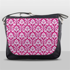 Hot Pink Damask Pattern Messenger Bag by Zandiepants