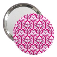 White On Hot Pink Damask 3  Handbag Mirror by Zandiepants