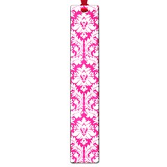 White On Hot Pink Damask Large Bookmark by Zandiepants