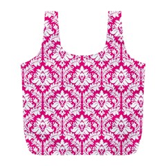 Hot Pink Damask Pattern Full Print Recycle Bag (l) by Zandiepants