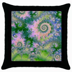 Rose Apple Green Dreams, Abstract Water Garden Black Throw Pillow Case by DianeClancy