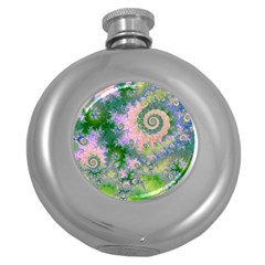 Rose Apple Green Dreams, Abstract Water Garden Hip Flask (round) by DianeClancy