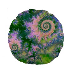 Rose Apple Green Dreams, Abstract Water Garden 15  Premium Round Cushion  by DianeClancy