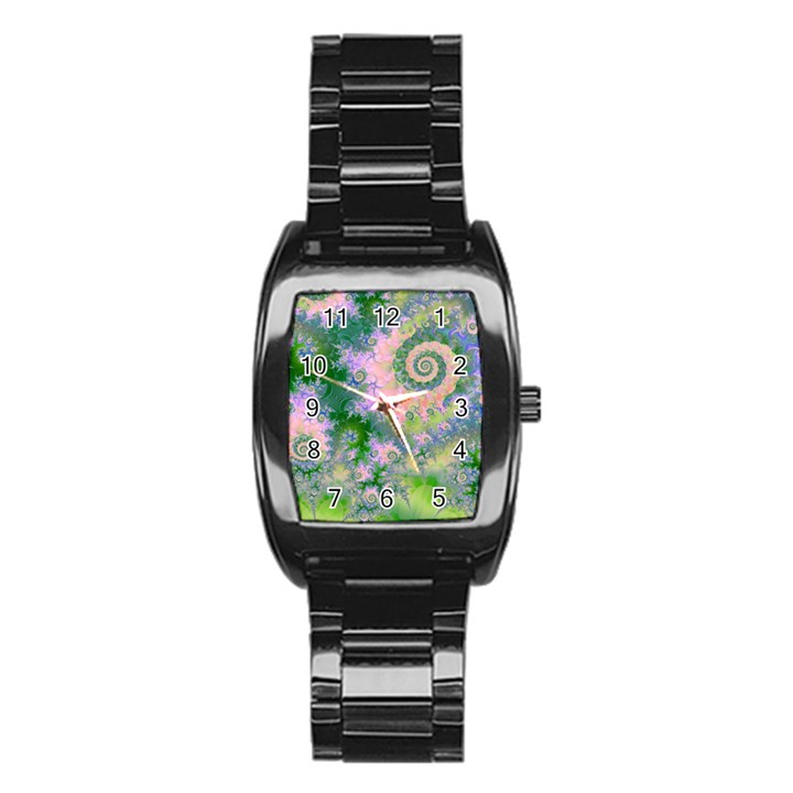 Rose Apple Green Dreams, Abstract Water Garden Stainless Steel Barrel Watch