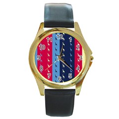 Giraffentapete Round Leather Watch (gold Rim)  by Siebenhuehner