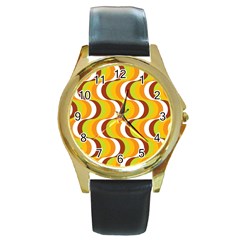 Retro Round Leather Watch (gold Rim)  by Siebenhuehner