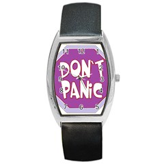 Purple Don t Panic Sign Tonneau Leather Watch by FunWithFibro