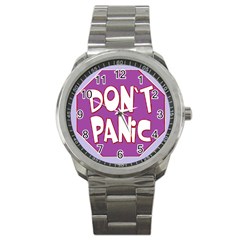 Purple Don t Panic Sign Sport Metal Watch by FunWithFibro