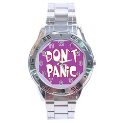 Purple Don t Panic Sign Stainless Steel Watch by FunWithFibro