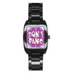 Purple Don t Panic Sign Stainless Steel Barrel Watch Front