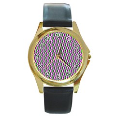 Pattern Round Leather Watch (gold Rim)  by Siebenhuehner