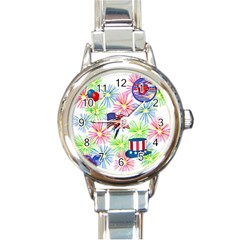 Patriot Fireworks Round Italian Charm Watch by StuffOrSomething