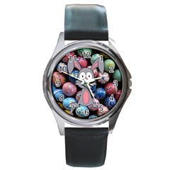 Easter Egg Bunny Treasure Round Leather Watch (silver Rim) by StuffOrSomething