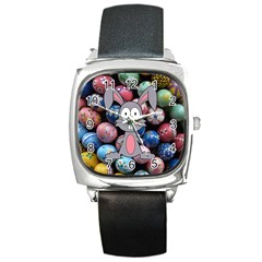 Easter Egg Bunny Treasure Square Leather Watch by StuffOrSomething