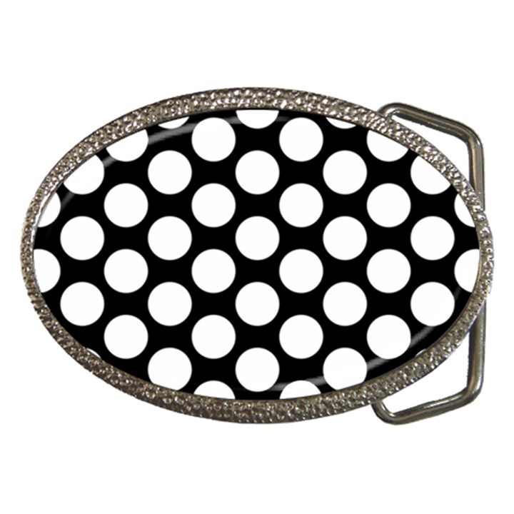 Black And White Polkadot Belt Buckle (Oval)