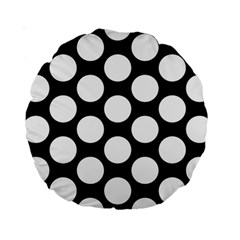 Black And White Polkadot 15  Premium Round Cushion  by Zandiepants