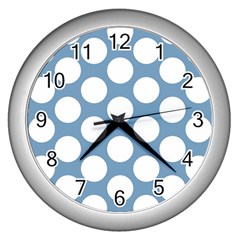 Blue Polkadot Wall Clock (silver) by Zandiepants