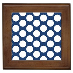 Dark Blue Polkadot Framed Ceramic Tile by Zandiepants