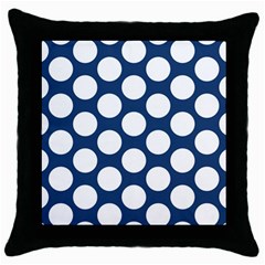 Dark Blue Polkadot Black Throw Pillow Case by Zandiepants