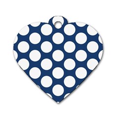 Dark Blue Polkadot Dog Tag Heart (two Sided) by Zandiepants