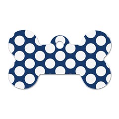 Dark Blue Polkadot Dog Tag Bone (two Sided) by Zandiepants